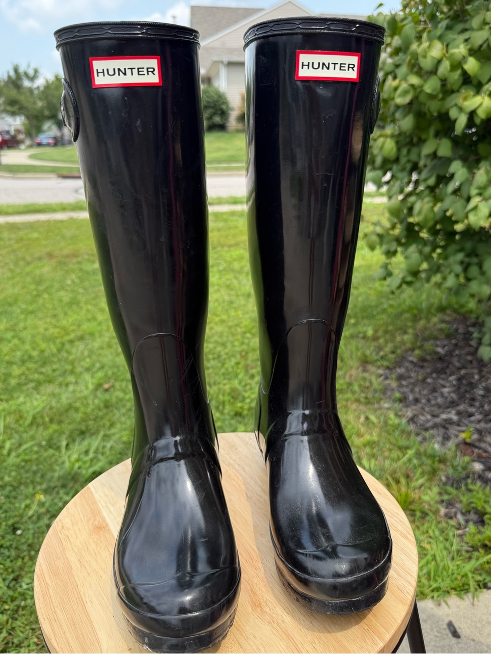 Tall Hunter Boots Shiny Black Size 7